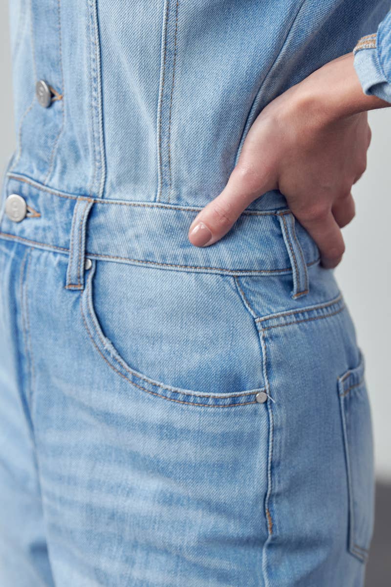 Balloon Sleeve Denim Jumpsuit
