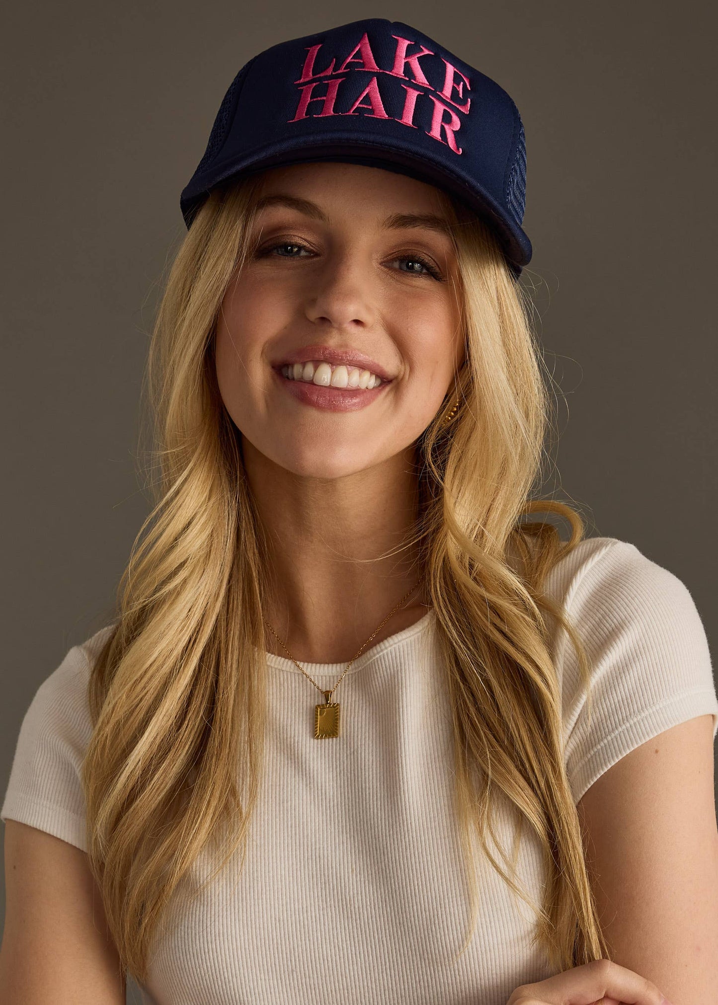 Navy & Pink Lake Hair Trucker Hat
