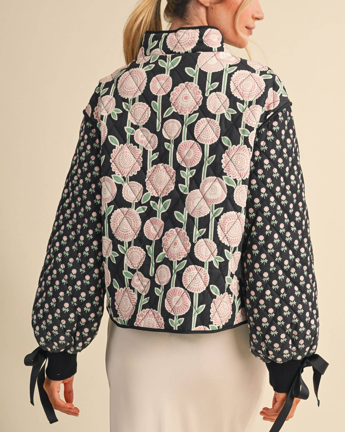 QUILTED FLORAL BOW JACKET