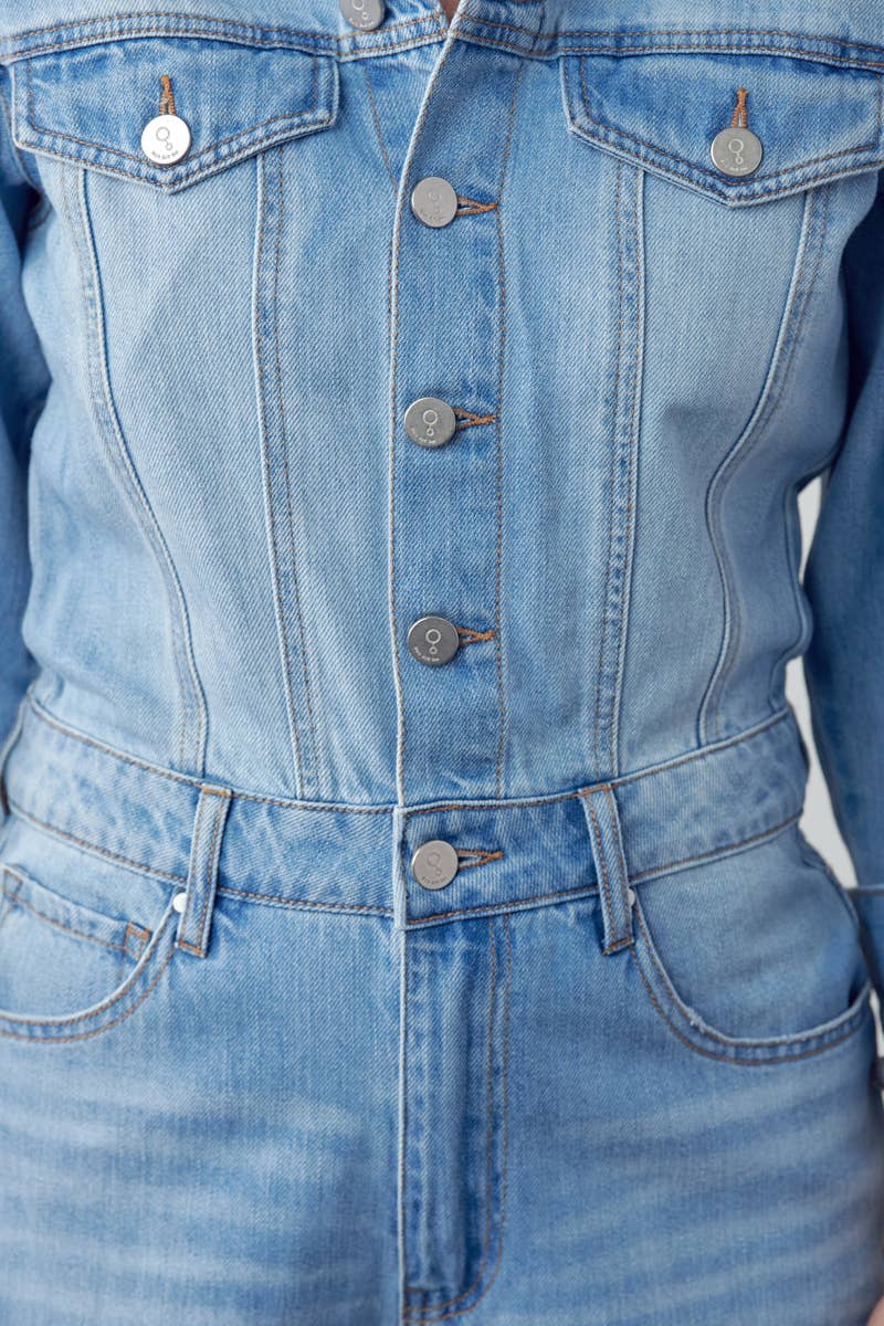 Balloon Sleeve Denim Jumpsuit