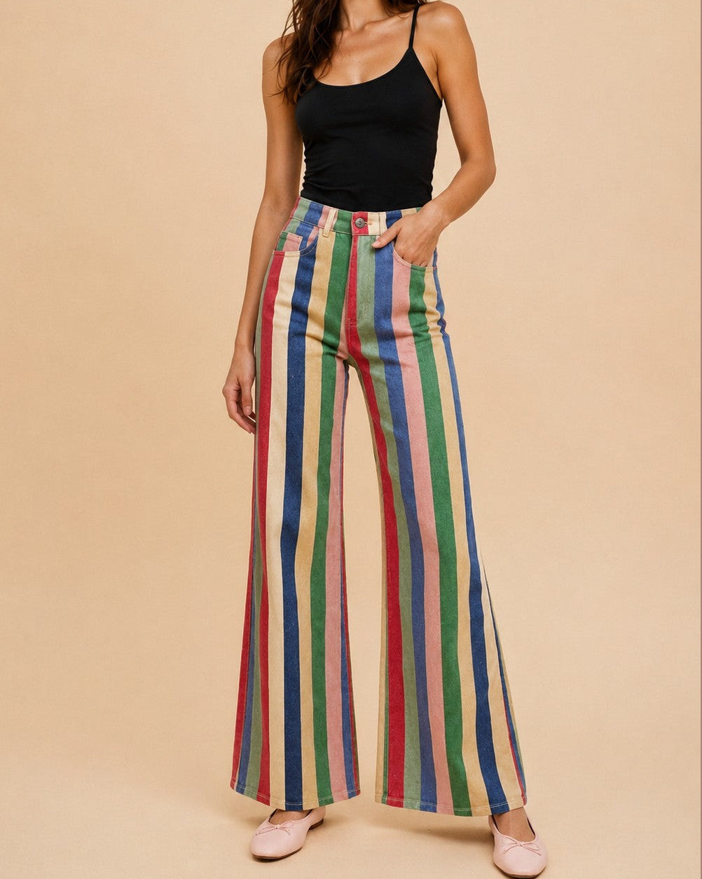 Retro Striped Stretch Denim