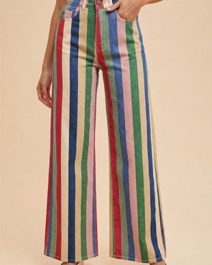 Retro Striped Stretch Denim
