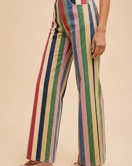 Retro Striped Stretch Denim