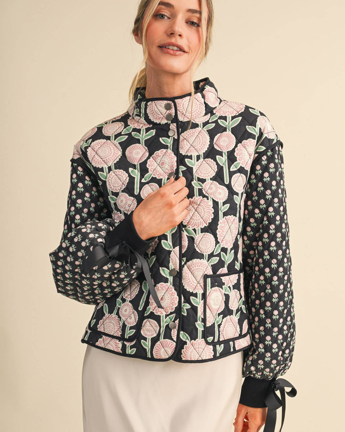 QUILTED FLORAL BOW JACKET