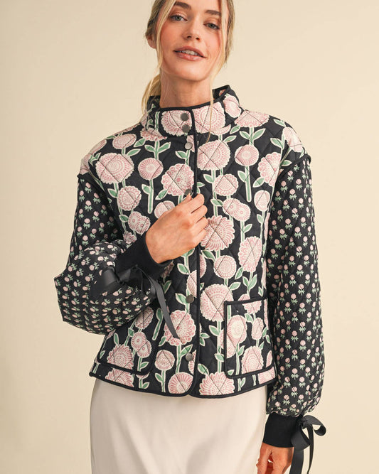QUILTED FLORAL BOW JACKET