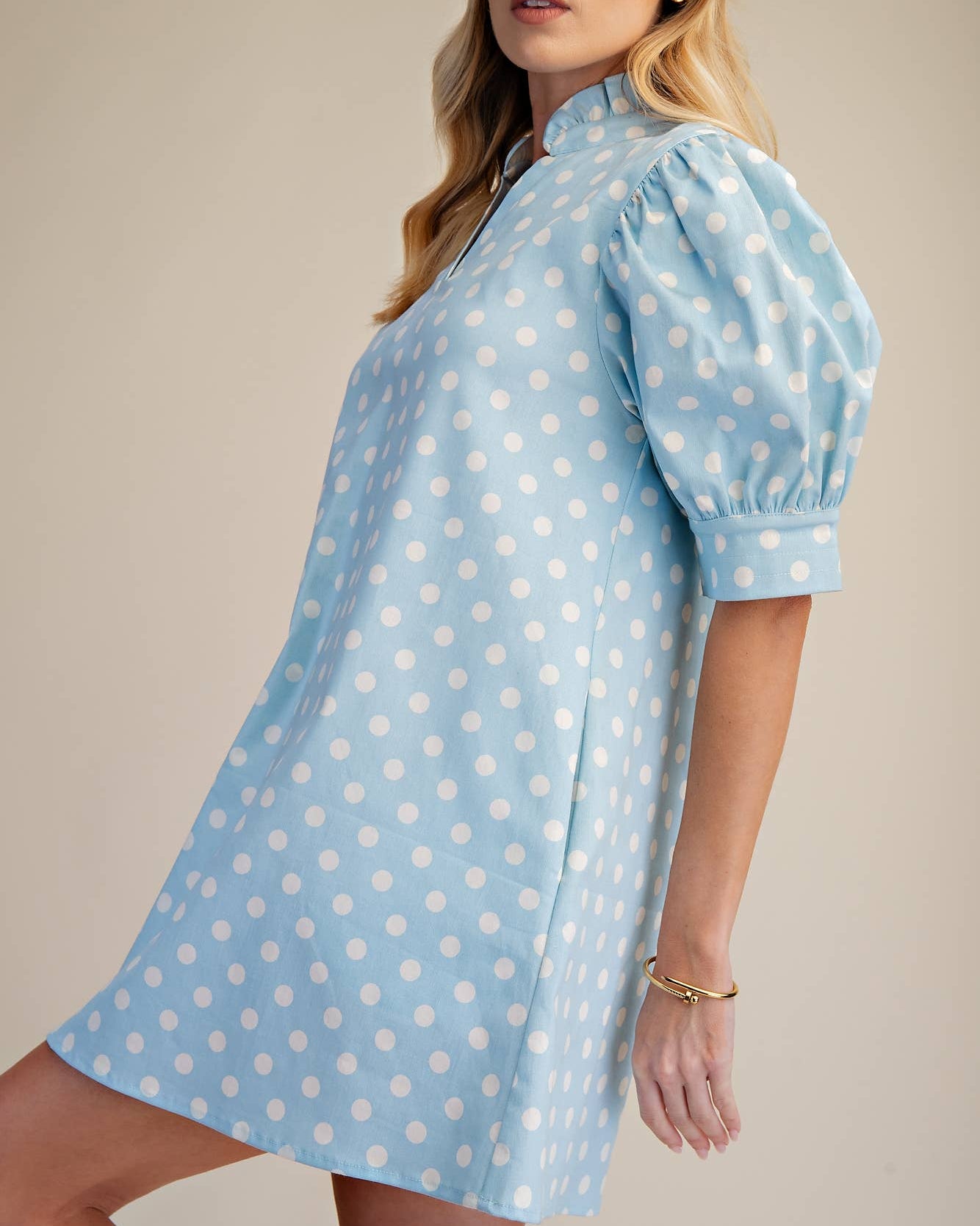 Ruffle V-Neck Puff Sleeve Polka Dot Mini Dress