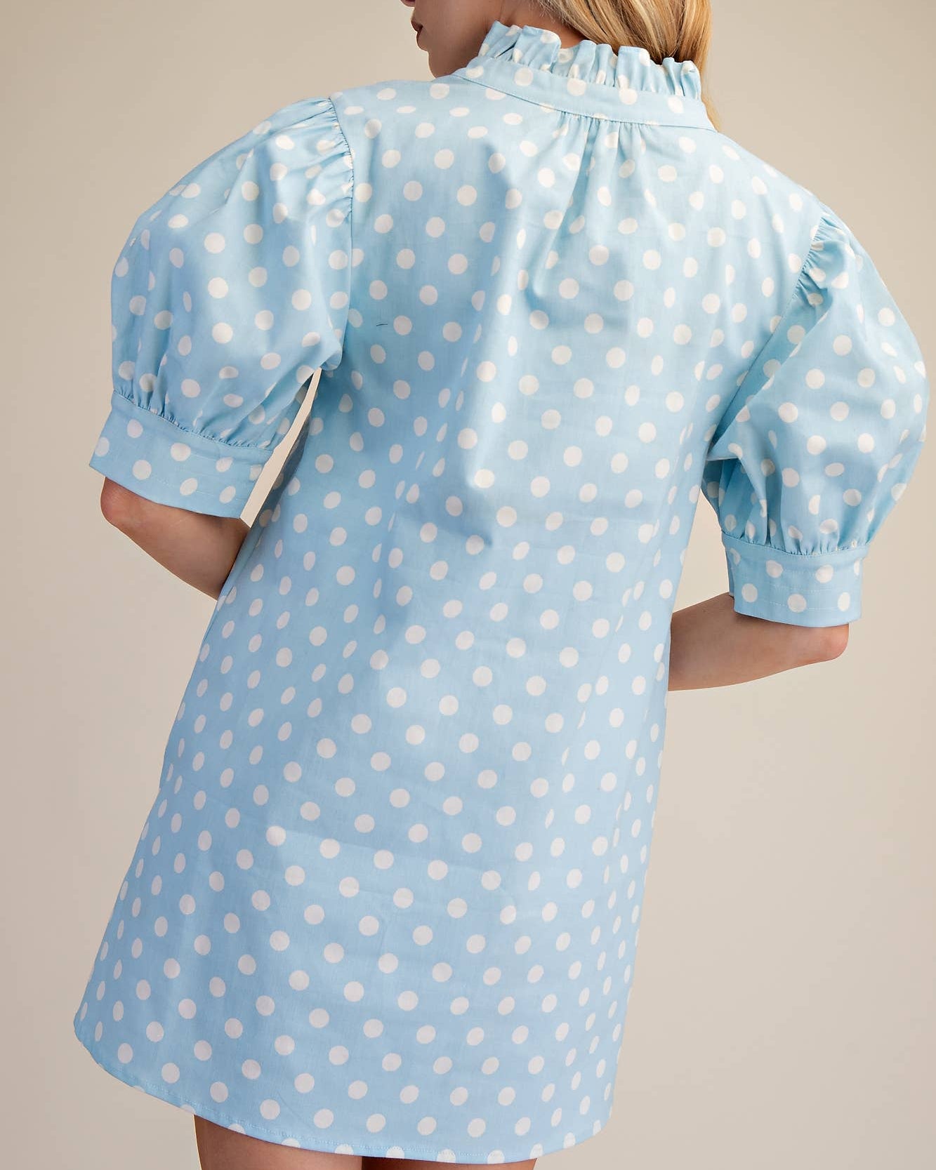 Ruffle V-Neck Puff Sleeve Polka Dot Mini Dress