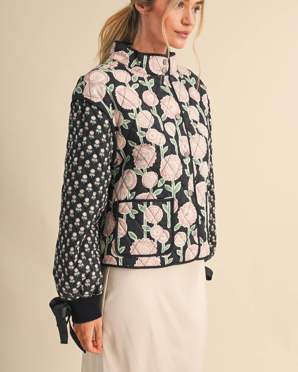 QUILTED FLORAL BOW JACKET