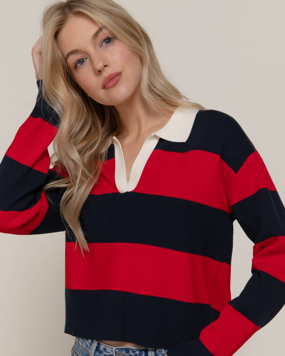 Rugby Stripe Polo Swaeter