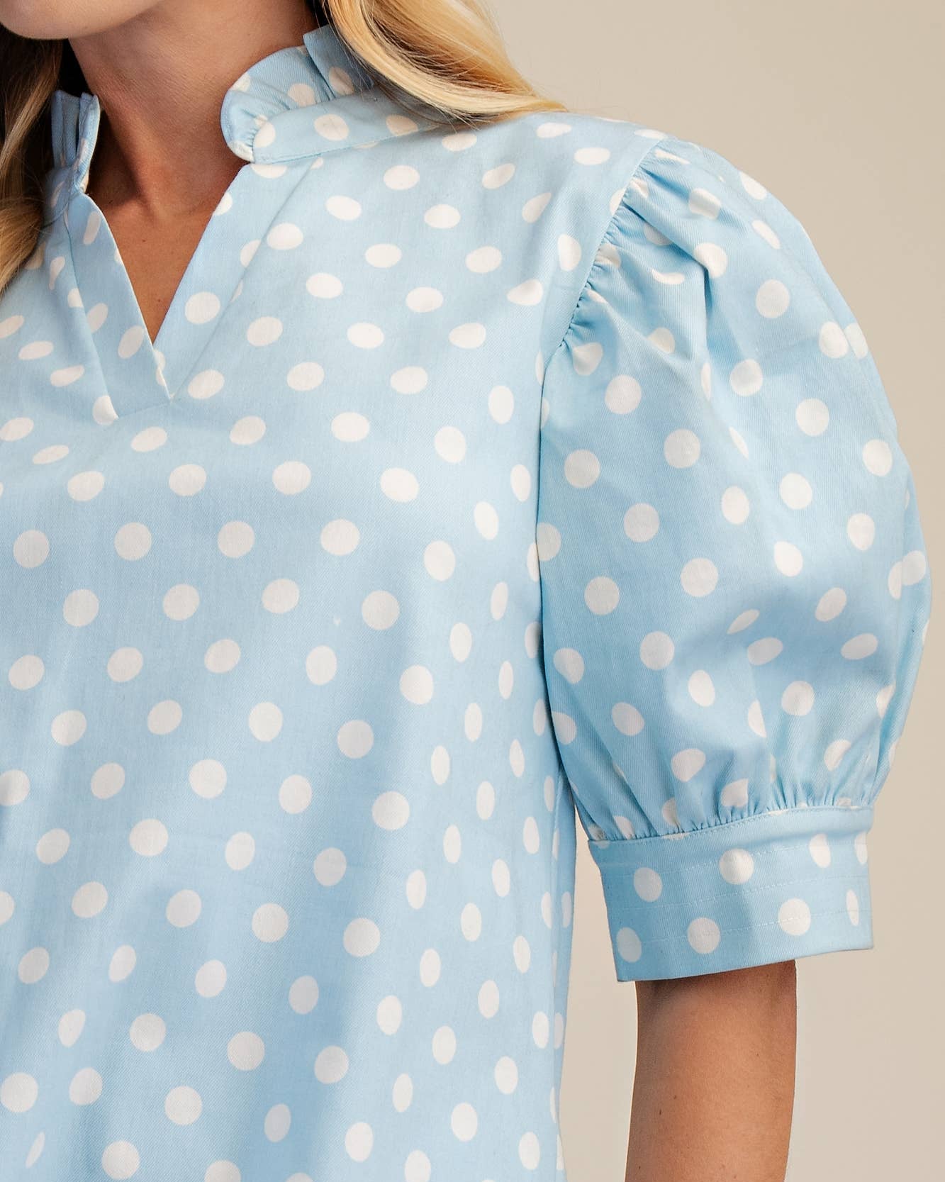 Ruffle V-Neck Puff Sleeve Polka Dot Mini Dress
