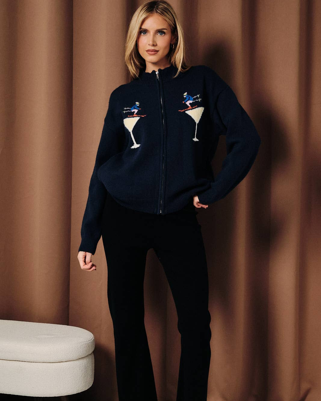 Ski Martini Graphic Zip Sweater
