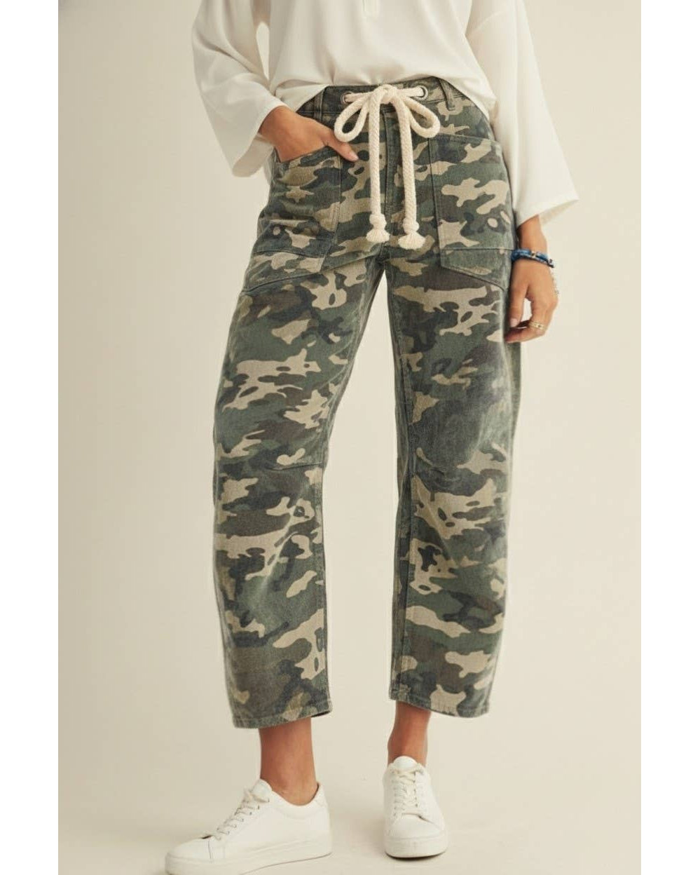 Vintage Washed Camouflage Cargo Rope String Pants