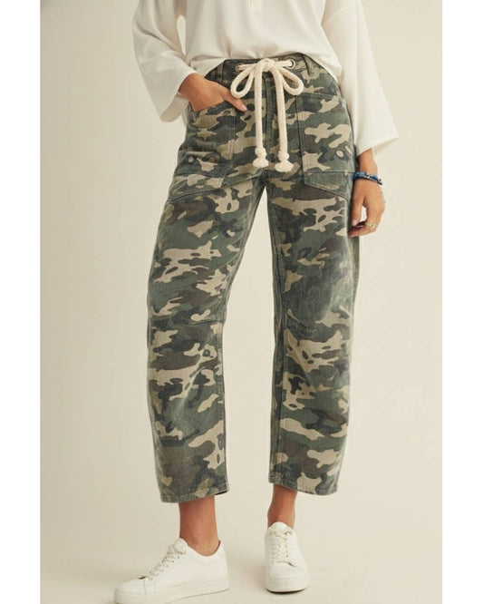 Vintage Washed Camouflage Cargo Rope String Pants